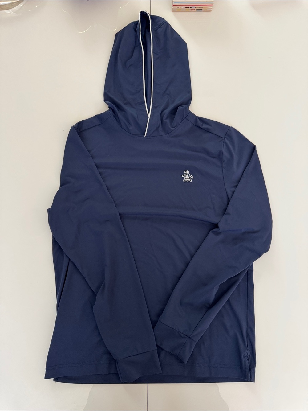 Original Penguin Navy Blue Hooded Pullover with Contrast Trim